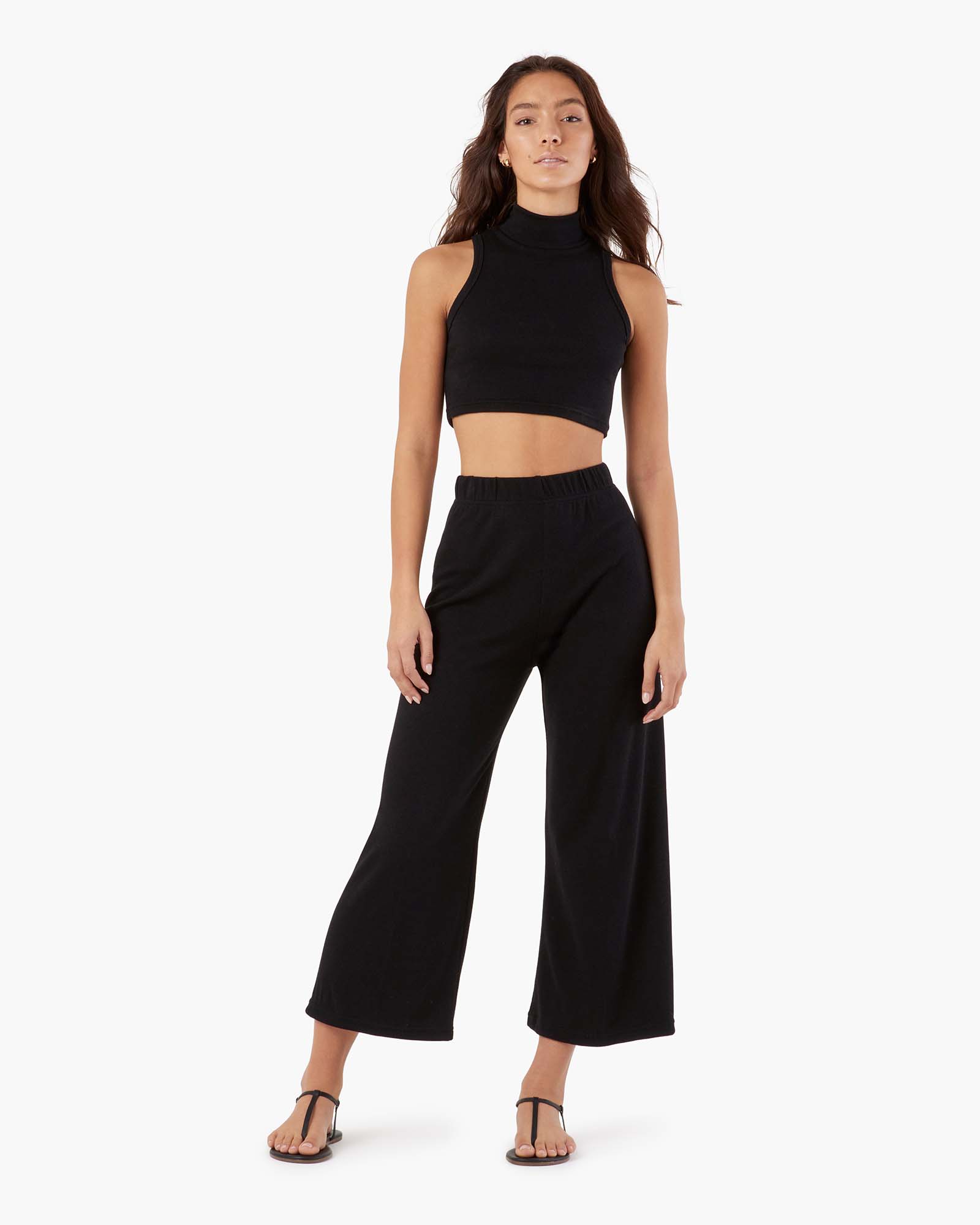 Black Women's TKEES Light Rib Culotte Pants | 451260-RYA