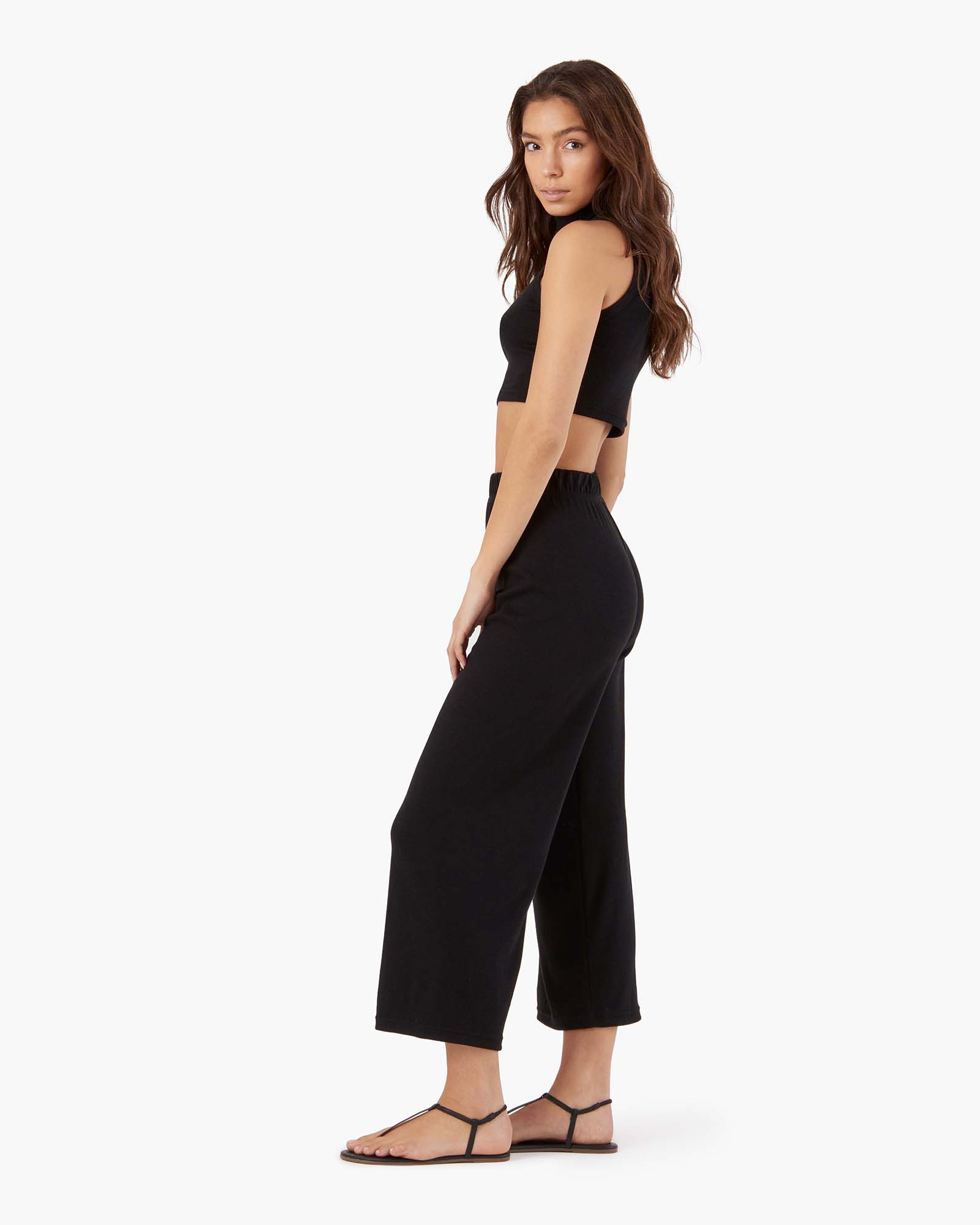 Black Women's TKEES Light Rib Culotte Pants | 451260-RYA