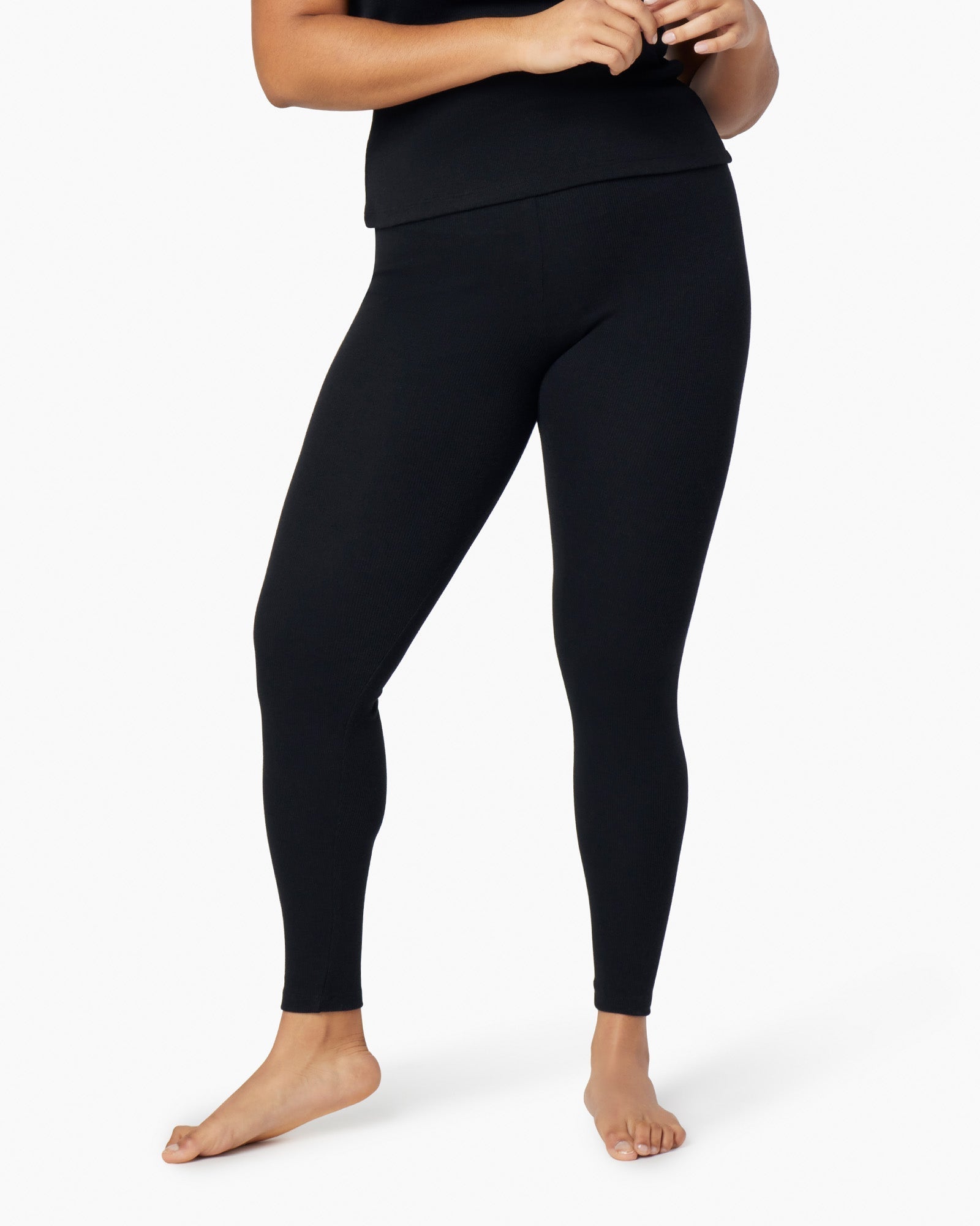 Black Women's TKEES Super Rib Leggings | 296470-QNX