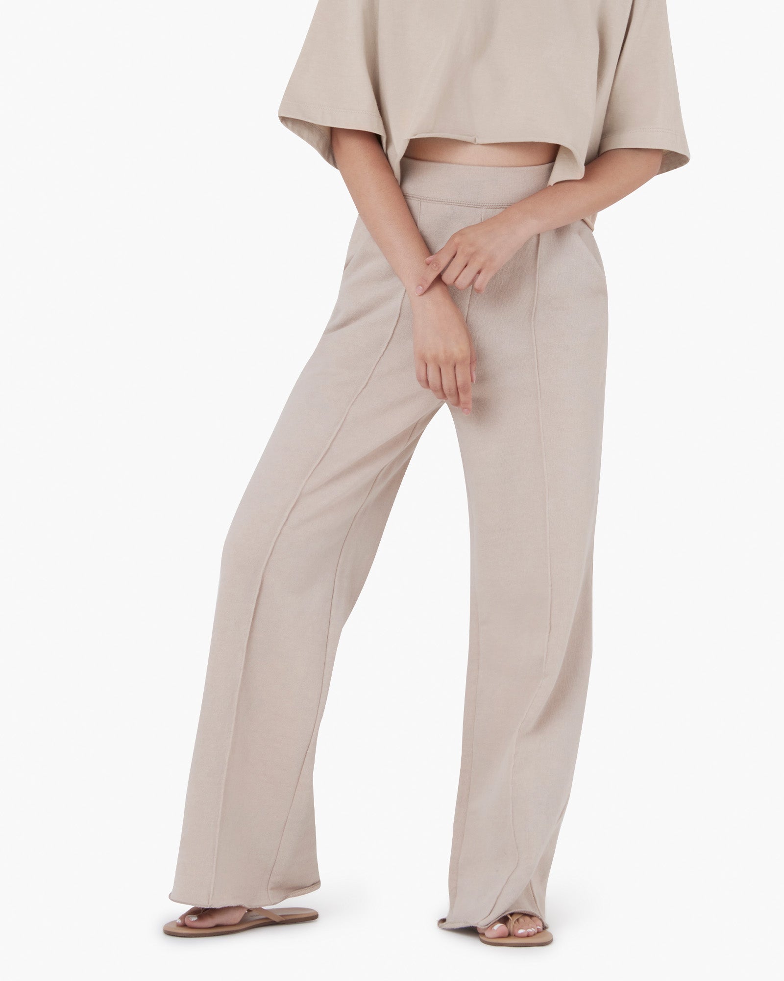 Brown Women's TKEES Raw Edge Wide Leg Pants | 542398-IUD