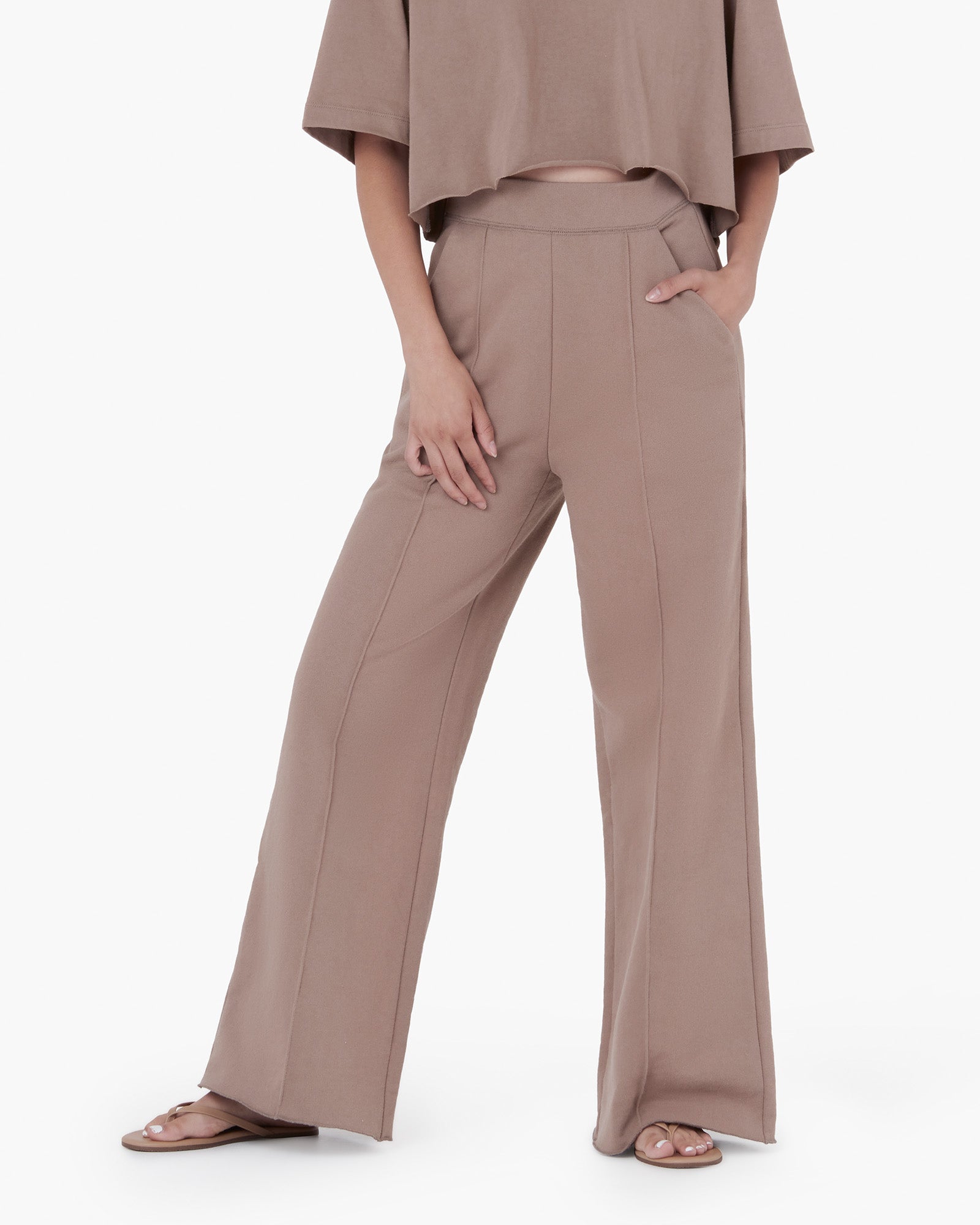 Grey Women's TKEES Raw Edge Wide Leg Pants | 483971-CBL