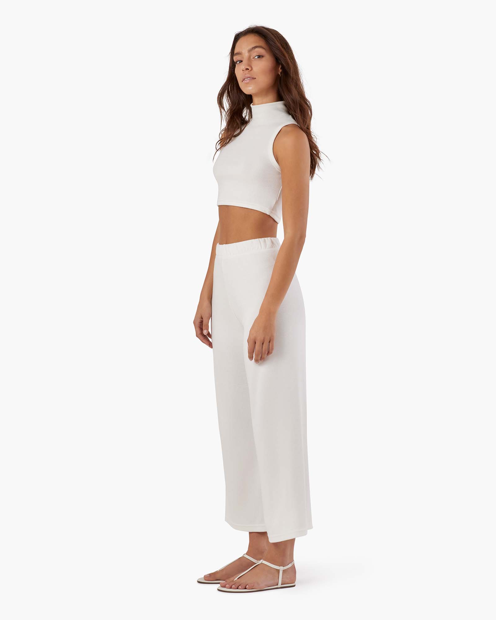 White Women's TKEES Light Rib Culotte Pants | 569710-TSX