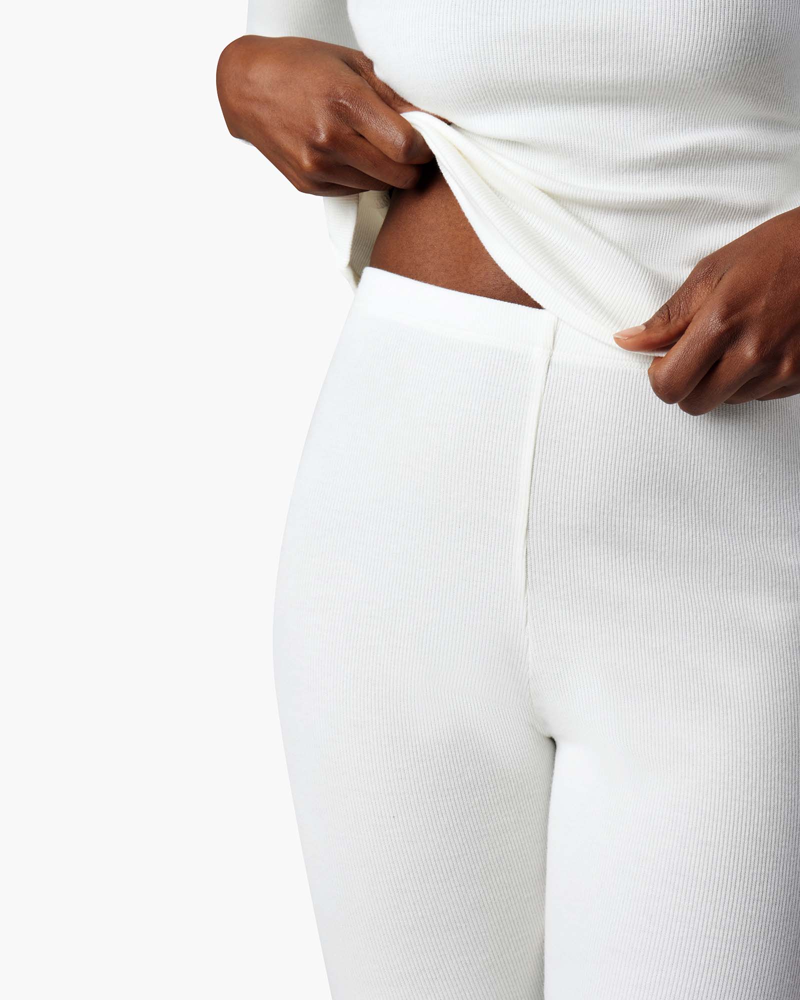 White Women's TKEES Super Rib Leggings | 923078-YSW